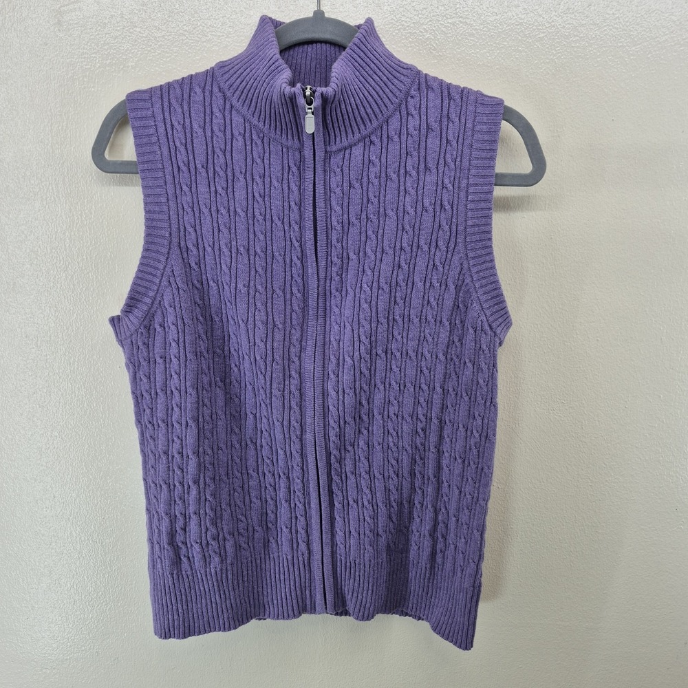 Pendleton Cable Knit Sweater Vest Womens Medium Purple‎ Full Zip